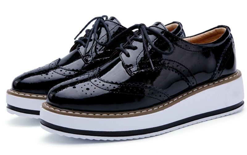 DADAWEN Women's Platform Lace-Up Wingtips Square Toe Oxfords Shoe Black US Size 7/Asia Size 38/24cm - Image 2